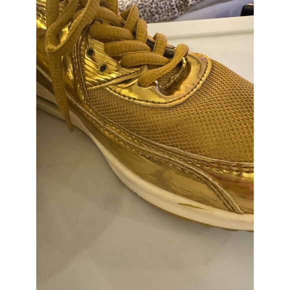 Gold Sneakers Womens Lace Up Sz 41 EU or Sz 10 US Sporty Shiny Party Festive - Picture 12 of 14